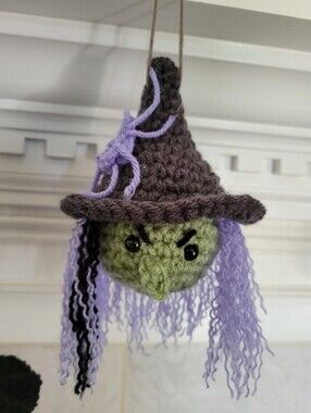 Halloween Witch Dangler Gray Purple With Spider Spooky Decoration Ornament Goth